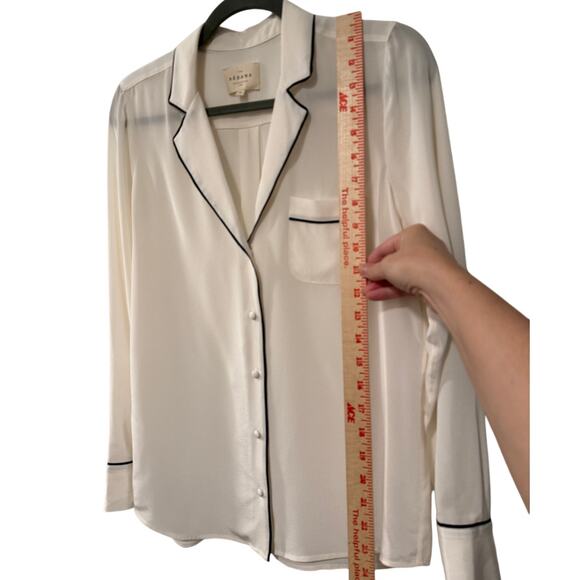 NEW! Sezane 4 Elisa Ivory Silk Blouse $190 Black Piping Pajama Top French 36 - Picture 9 of 11